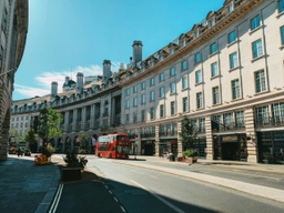 Mayfair street with a red bus